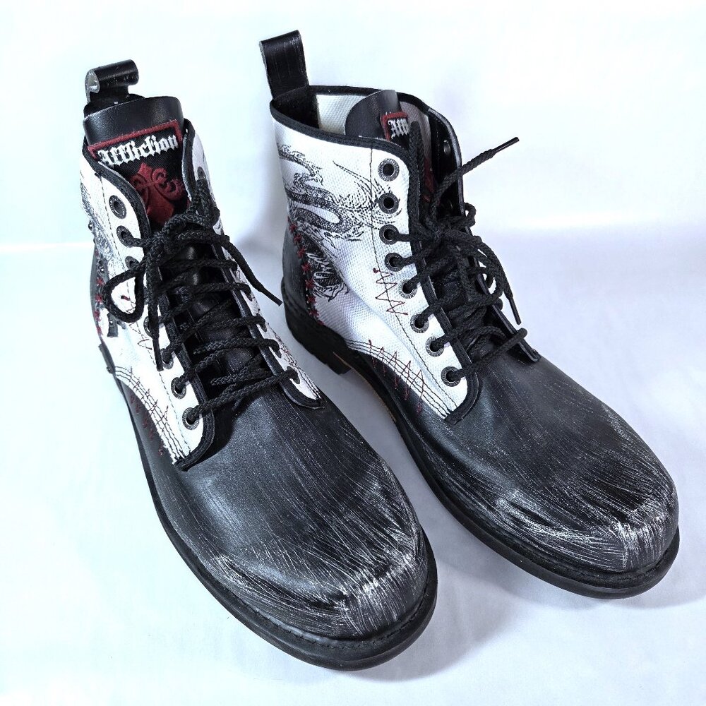 Rare Affliction Leather & Canvas Dragon Boots Size 13